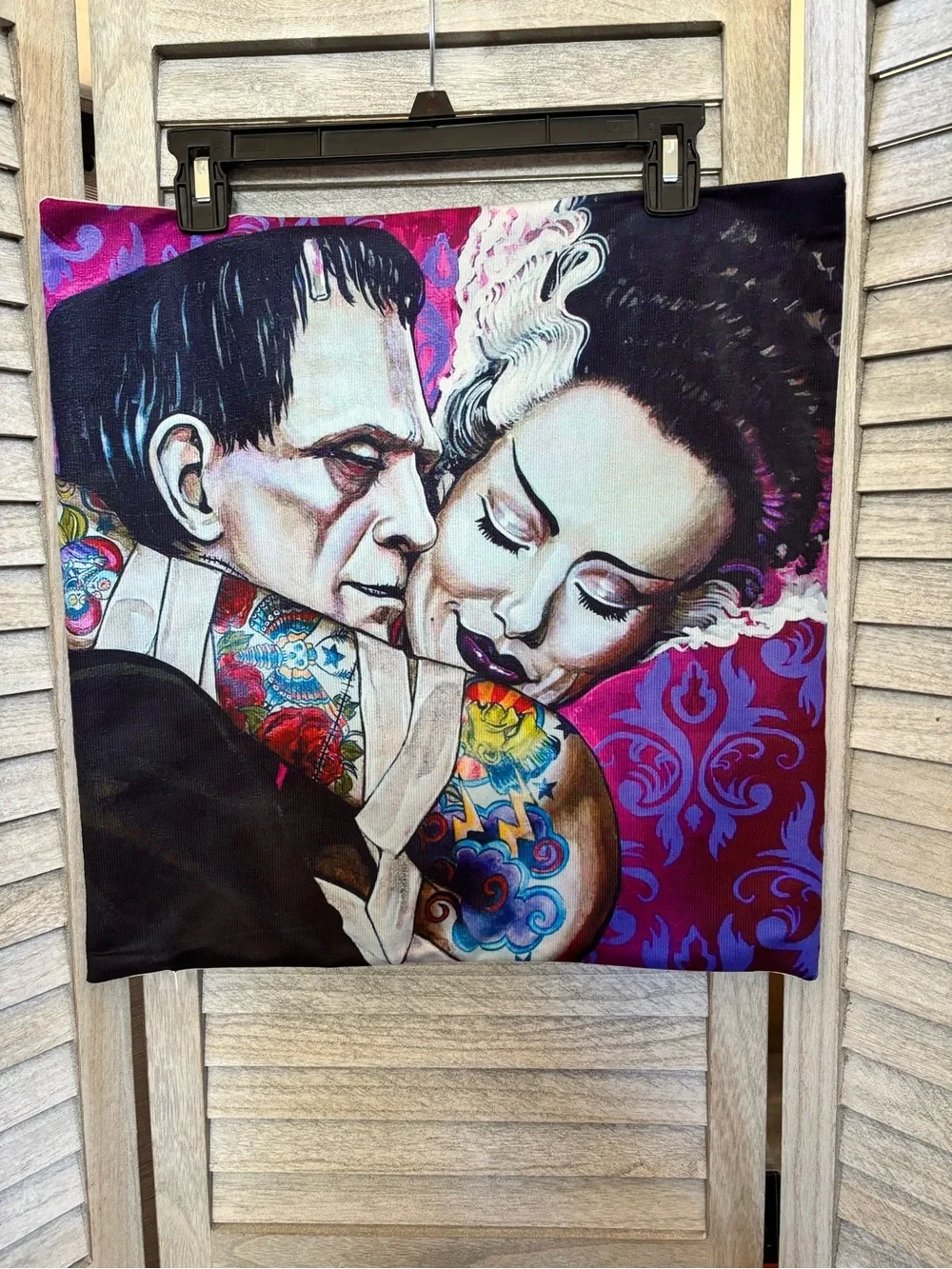 Frankie & His Gorgeous Bride in Passionate Embrace Throw Pillow Gothic Romance